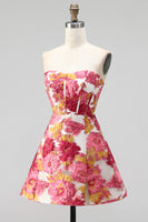 Load image into Gallery viewer, Floral Green A Line Corset Short Cocktail Dress with Slit
