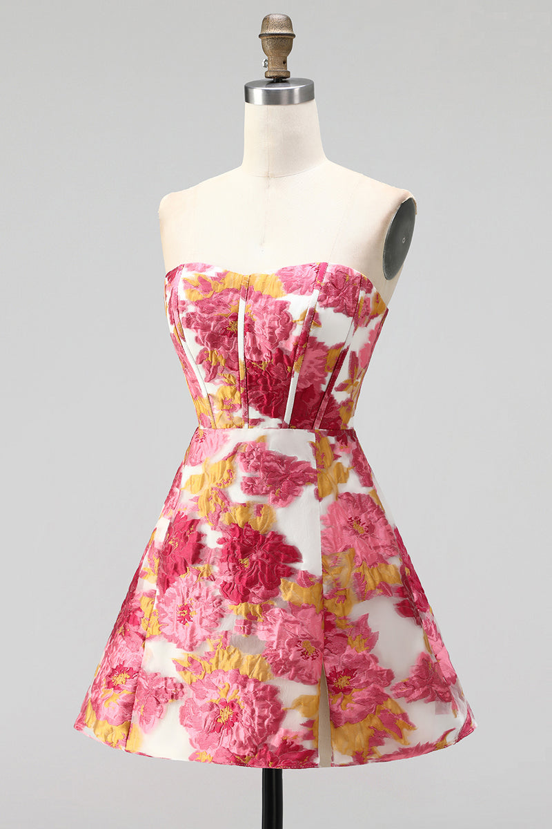 Load image into Gallery viewer, Floral Green A Line Corset Short Cocktail Dress with Slit