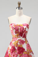 Load image into Gallery viewer, Floral Green A Line Corset Short Cocktail Dress with Slit