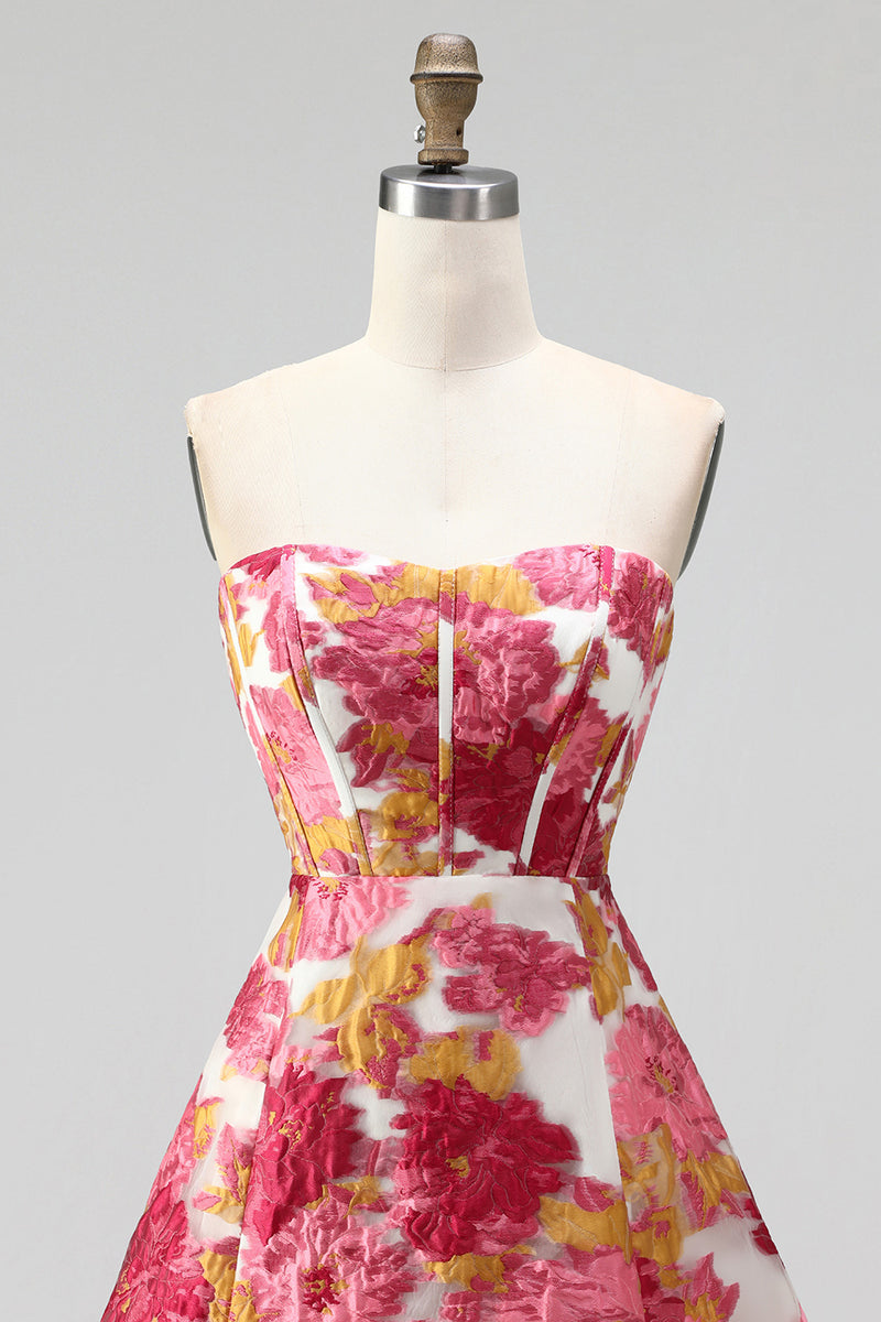Load image into Gallery viewer, Floral Green A Line Corset Short Cocktail Dress with Slit