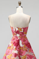 Load image into Gallery viewer, Floral Green A Line Corset Short Cocktail Dress with Slit