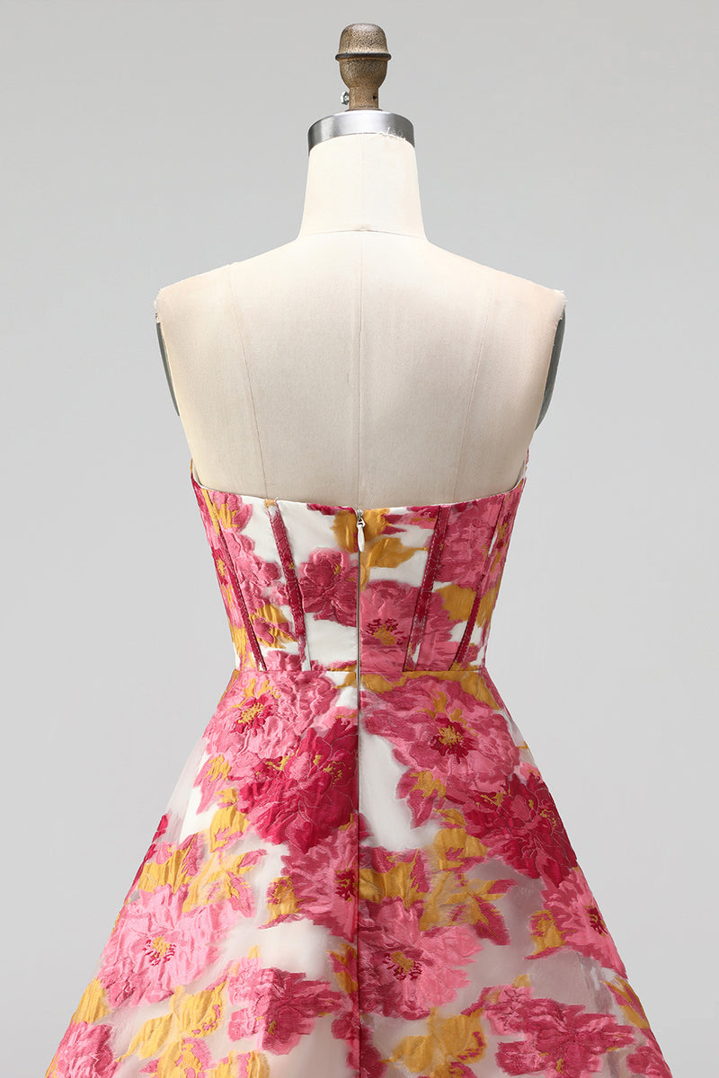Load image into Gallery viewer, Floral Green A Line Corset Short Cocktail Dress with Slit