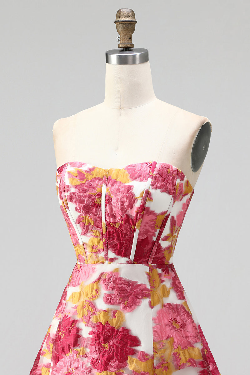 Load image into Gallery viewer, Floral Green A Line Corset Short Cocktail Dress with Slit