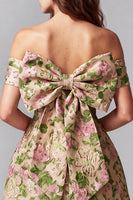 Load image into Gallery viewer, Champagne A-Line Ruched Jacquard Short Cocktial Dress with Bow