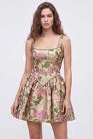 Load image into Gallery viewer, Champagne Square Neck Corset Sparkly Beaded Floral Short Cocktial Dress