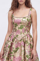 Load image into Gallery viewer, Champagne Square Neck Corset Sparkly Beaded Floral Short Cocktial Dress
