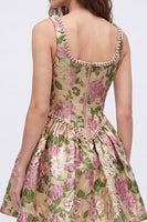 Load image into Gallery viewer, Champagne Square Neck Corset Sparkly Beaded Floral Short Cocktial Dress