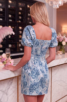 Load image into Gallery viewer, Black Red Floral Tight Square Neck Mini Cocktail Dress