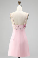 Load image into Gallery viewer, Floral Pink Spaghetti Straps Sparkly Sequin Short Cocktail Dress