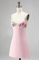 Load image into Gallery viewer, Floral Pink Spaghetti Straps Sparkly Sequin Short Cocktail Dress