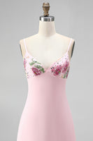 Load image into Gallery viewer, Floral Pink Spaghetti Straps Sparkly Sequin Short Cocktail Dress