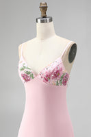 Load image into Gallery viewer, Floral Pink Spaghetti Straps Sparkly Sequin Short Cocktail Dress