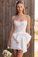 Load image into Gallery viewer, Ivory Lace Corset Strapless Tight Beaded Boho Short Wedding Dress with Bow