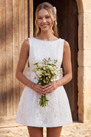 Load image into Gallery viewer, Floral A Line Ivory Lace Short Boho Wedding Dress with Bow
