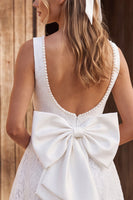 Load image into Gallery viewer, Floral A Line Ivory Lace Short Boho Wedding Dress with Bow