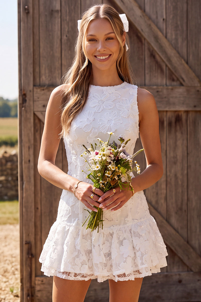 Load image into Gallery viewer, Sparkly Ruffled Tiered Ivory Floral A Line Short Boho Wedding Dress