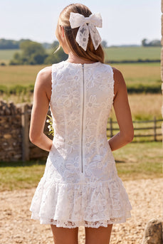 Sparkly Ruffled Tiered Ivory Floral A Line Short Boho Wedding Dress