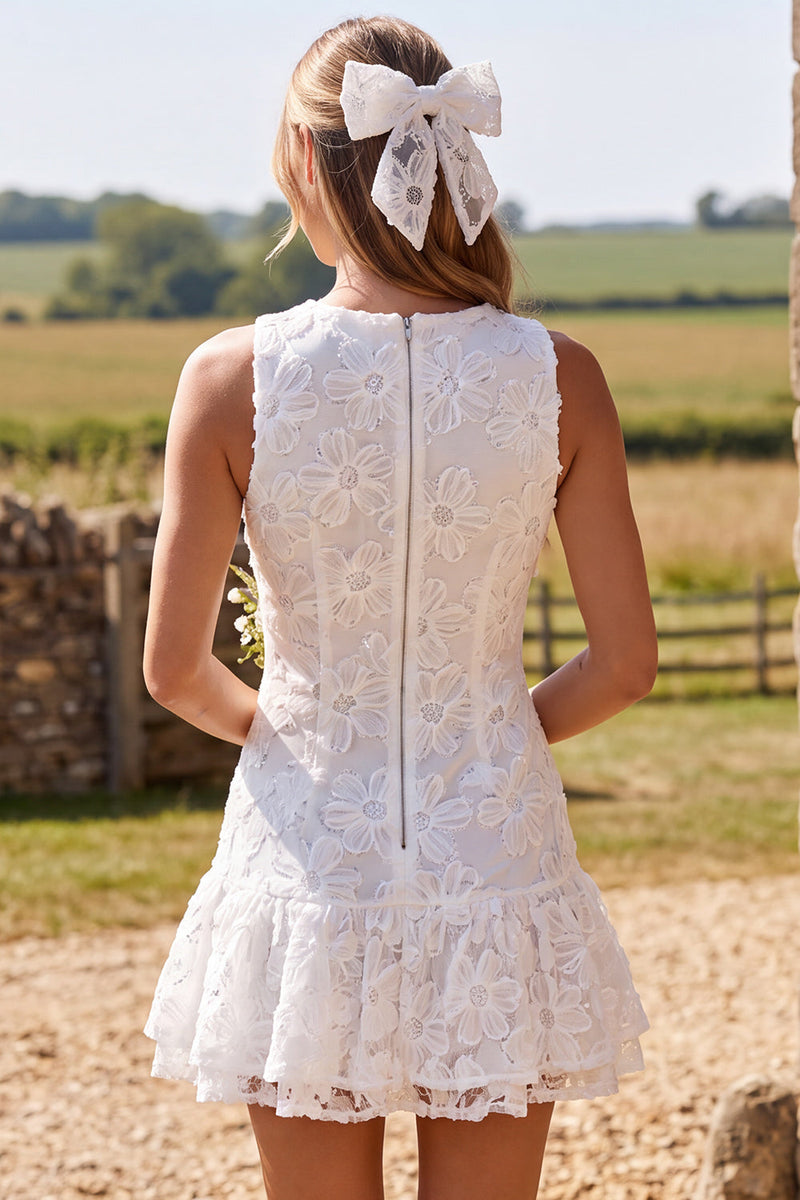 Load image into Gallery viewer, Sparkly Ruffled Tiered Ivory Floral A Line Short Boho Wedding Dress