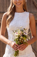 Load image into Gallery viewer, Sparkly Ruffled Tiered Ivory Floral A Line Short Boho Wedding Dress