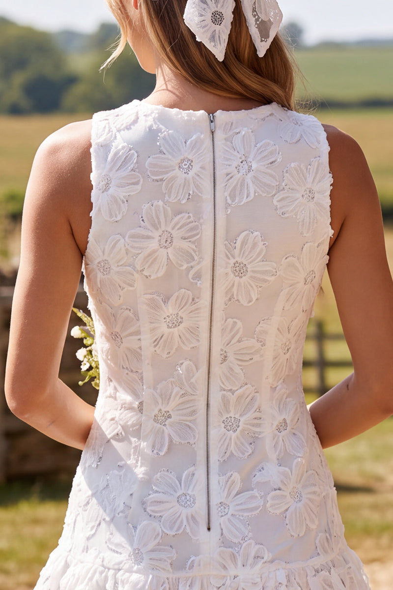 Load image into Gallery viewer, Sparkly Ruffled Tiered Ivory Floral A Line Short Boho Wedding Dress