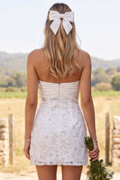 Load image into Gallery viewer, Sparkly Tight Ivory Floral Ruched Sweetheart Short Wedding Dress