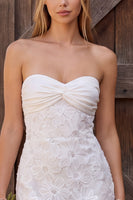 Load image into Gallery viewer, Sparkly Tight Ivory Floral Ruched Sweetheart Short Wedding Dress