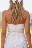 Load image into Gallery viewer, Sparkly Tight Ivory Floral Ruched Sweetheart Short Wedding Dress