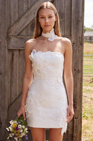 Load image into Gallery viewer, Bodycon Floral Ivory Strapless Short Wedding Dress with Pearls