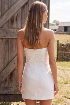 Bodycon Floral Ivory Strapless Short Wedding Dress with Pearls