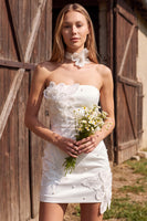Load image into Gallery viewer, Bodycon Floral Ivory Strapless Short Wedding Dress with Pearls