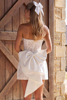 Load image into Gallery viewer, Strapless Lace Floral Ivory Corset A Line Short Boho Wedding Dress with Bow