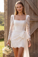 Load image into Gallery viewer, Lace Tight Ivory Corset Short Boho Wedding Dress with Bow