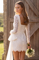 Load image into Gallery viewer, Lace Tight Ivory Corset Short Boho Wedding Dress with Bow