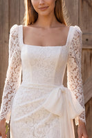 Load image into Gallery viewer, Lace Tight Ivory Corset Short Boho Wedding Dress with Bow