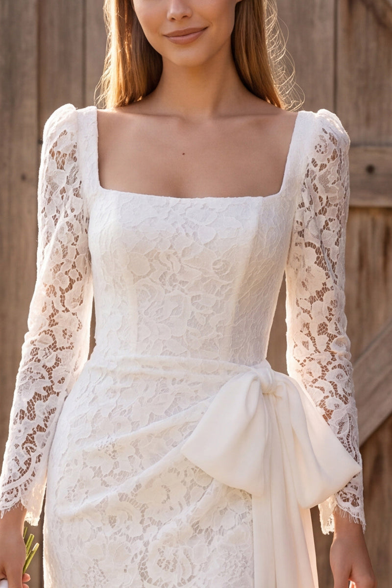 Load image into Gallery viewer, Lace Tight Ivory Corset Short Boho Wedding Dress with Bow