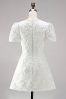 Load image into Gallery viewer, Ivory A Line Boat Neck Floral Short Wedding Dress with Sleeves