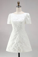 Load image into Gallery viewer, Ivory A Line Boat Neck Floral Short Wedding Dress with Sleeves