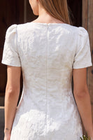 Load image into Gallery viewer, Ivory A Line Boat Neck Floral Short Wedding Dress with Sleeves