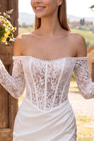 Load image into Gallery viewer, Bodycon Corset Ivory Lace Off The Shoulder Ruched Short Wedding Dress with Pearls