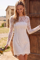 Load image into Gallery viewer, Tight Ivory Lace Floral Short Boho Wedding Dress with Sleeves