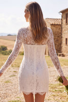Load image into Gallery viewer, Tight Ivory Lace Floral Short Boho Wedding Dress with Sleeves