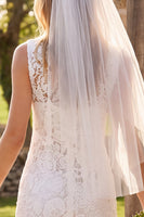 Load image into Gallery viewer, Ivory Bodycon Boat Neck Lace Floral Midi Boho Wedding Dress