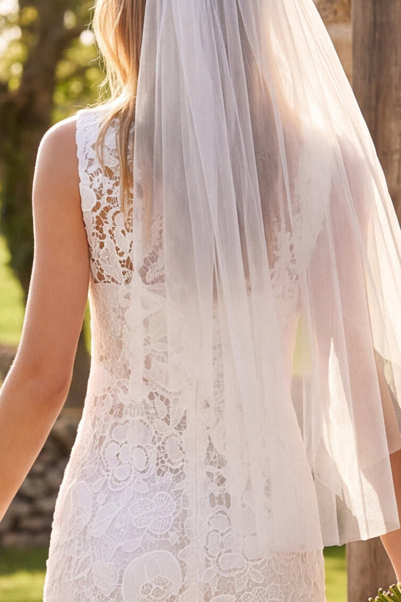 Load image into Gallery viewer, Ivory Bodycon Boat Neck Lace Floral Midi Boho Wedding Dress