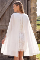 Load image into Gallery viewer, Lace Ivory Floral Round Neck Tight Short Boho Wedding Dress with Cape