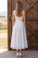 Load image into Gallery viewer, Sparkly Floral Ivory A Line Sequin Corset Midi Wedding Dress