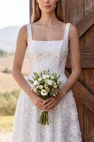 Load image into Gallery viewer, Sparkly Floral Ivory A Line Sequin Corset Midi Wedding Dress