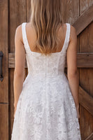 Load image into Gallery viewer, Sparkly Floral Ivory A Line Sequin Corset Midi Wedding Dress