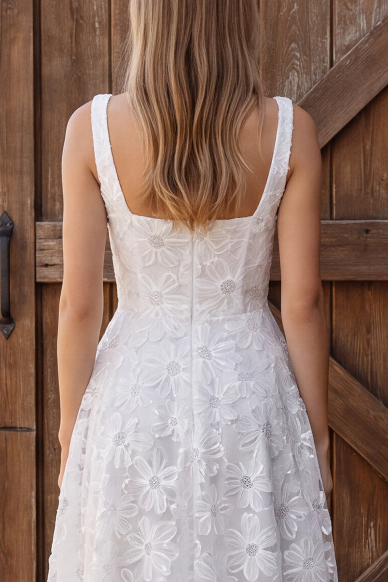 Load image into Gallery viewer, Sparkly Floral Ivory A Line Sequin Corset Midi Wedding Dress