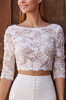 Load image into Gallery viewer, Two Piece Ivory Mermaid Boat Neck Sweep Train Wedding Dress with Slit