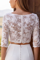 Load image into Gallery viewer, Two Piece Ivory Mermaid Boat Neck Sweep Train Wedding Dress with Slit